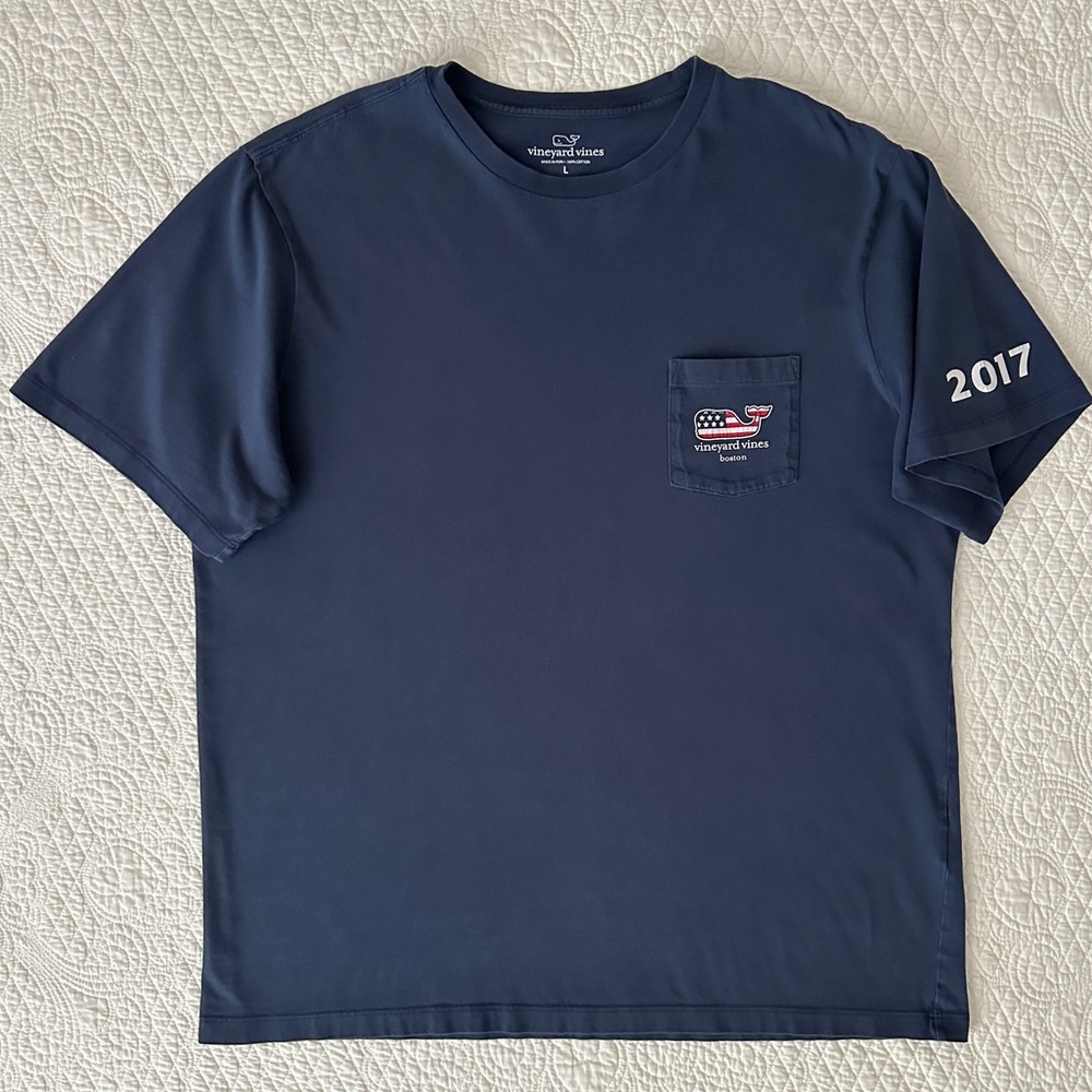 Vineyard Vines Men's Navy Pocket Tee T-Shirt Boston Whale USA Flag Sz Large